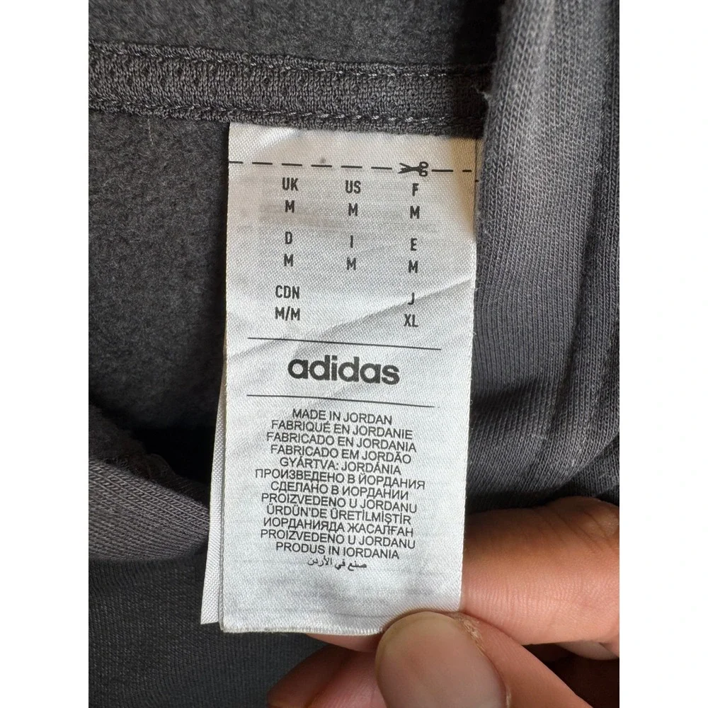Adidas Mens Medium Grey Fleece Pullover Hoodie Zippered Chest Pocket Sweatshirt
